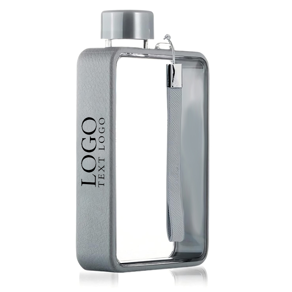 Gray Promo 13oz Flat BPA Free Travel Sports Water Bottle With Logo