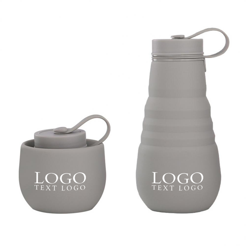 Gray Promo 21 OZ Collapsible Sports Water Bottles With Logo