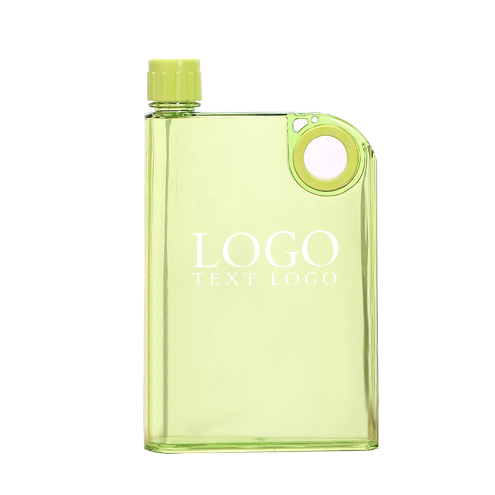 Green Promo 13oz Notebook Portable Flat Water Bottle With Logo