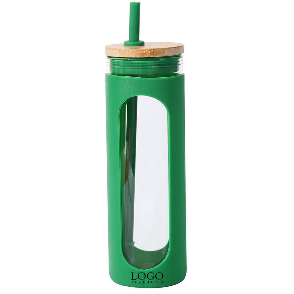 Green Promo 20oz Glass Water Tumbler with Straw With Logo