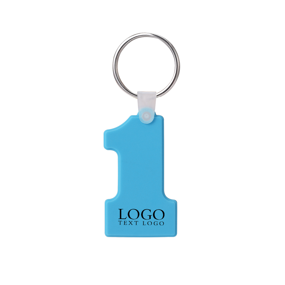 Light Blue Number One-Shaped Soft Silicone Keychain With Logo
