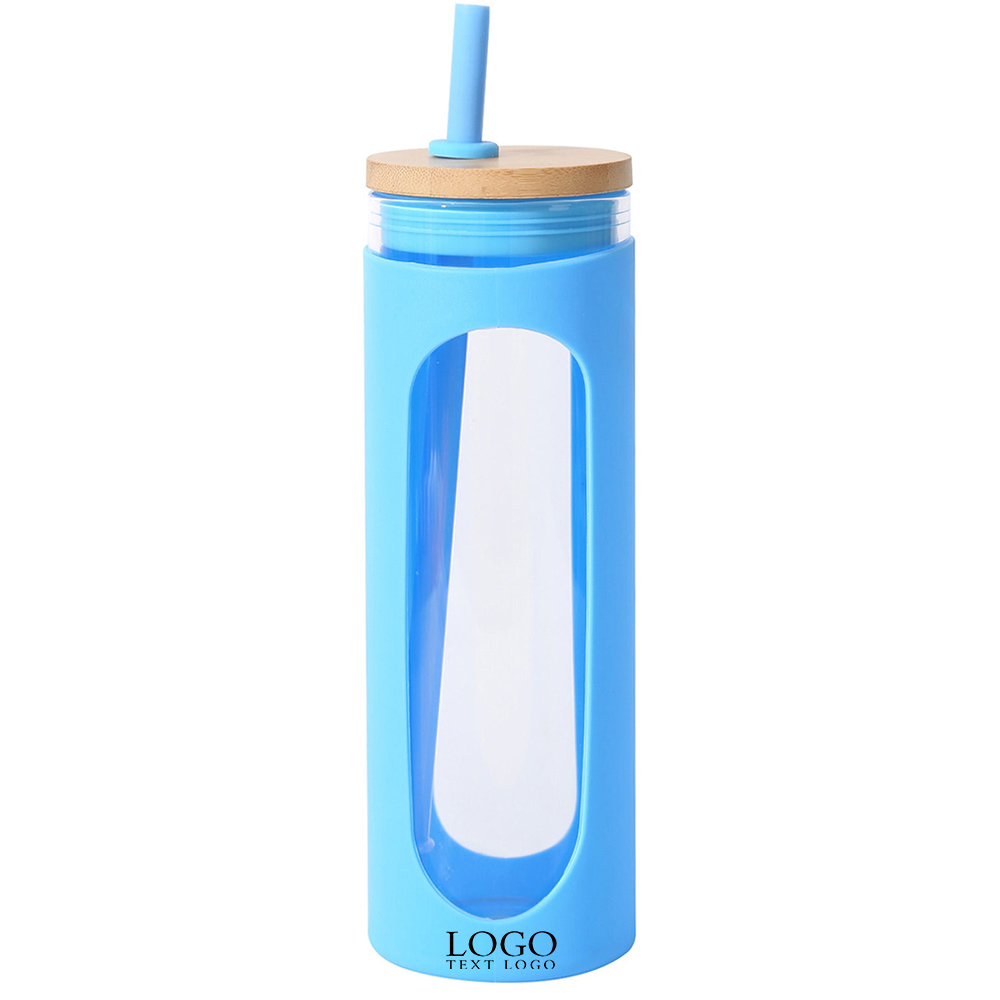 Light Blue Promo 20oz Glass Water Tumbler with Straw With Logo