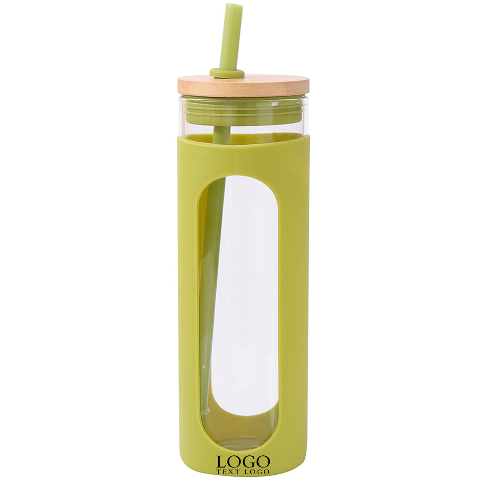 Lime Promo 20oz Glass Water Tumbler with Straw With Logo