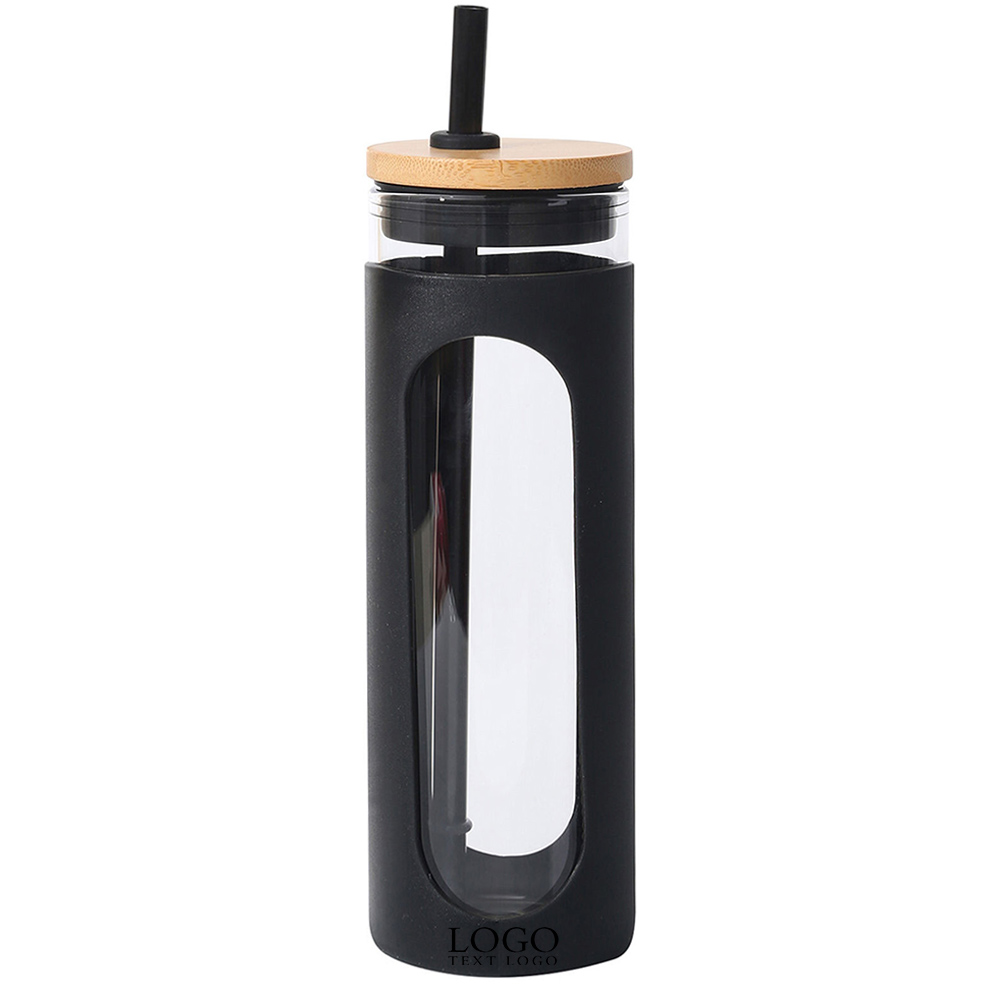 Logo Black Promo 20oz Glass Water Tumbler with Straw