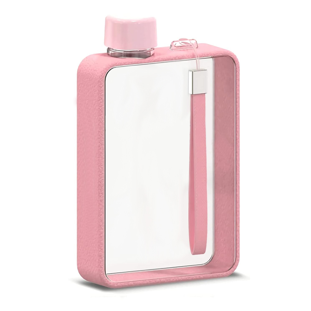 Pink Promo 13oz Flat BPA Free Travel Sports Water Bottle