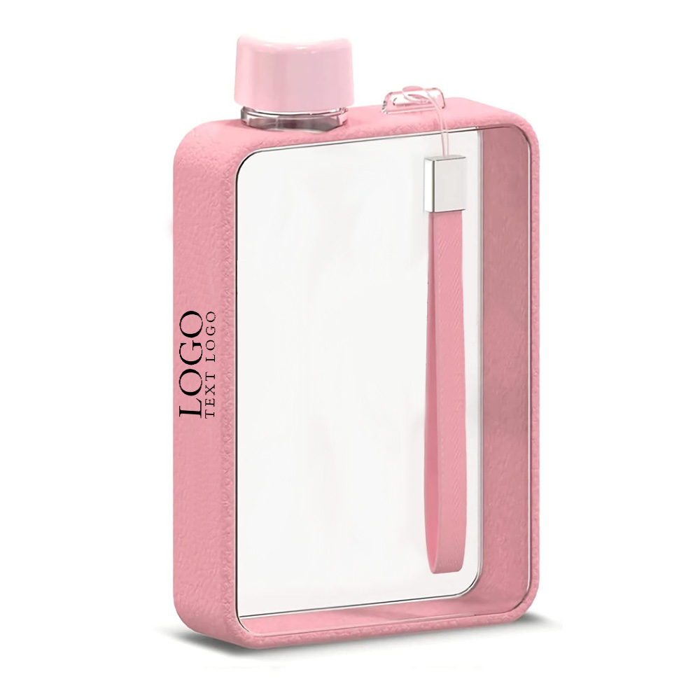 Pink Promo 13oz Flat BPA Free Travel Sports Water Bottle With Logo