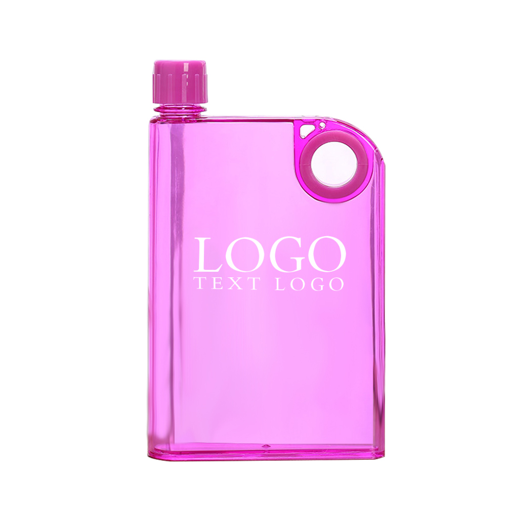 Pink Promo 13oz Notebook Portable Flat Water Bottle With Logo