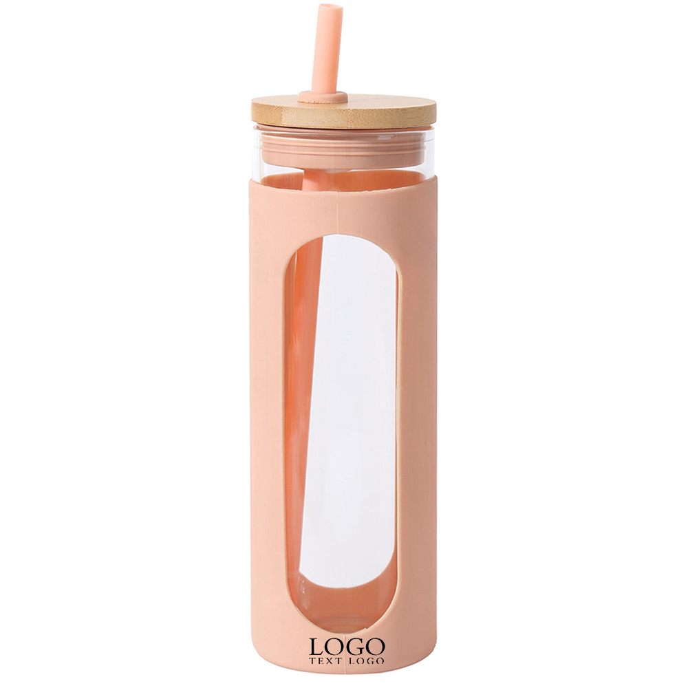 Pink Promo 20oz Glass Water Tumbler with Straw With Logo