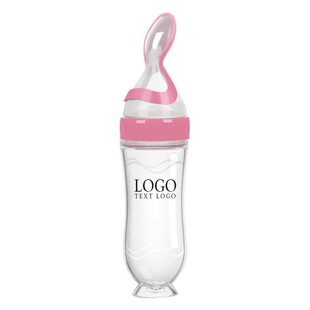 Pink Promo Silicone Squeeze Feeding Bottle Spoon With Logo