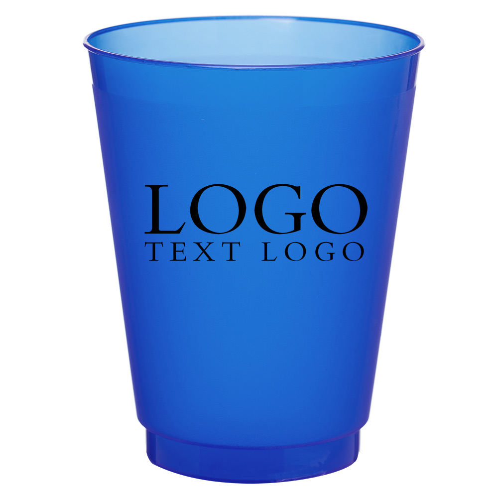 Promo 16 oz Frost Flex Frosted Plastic Stadium Cup Blue With Logo