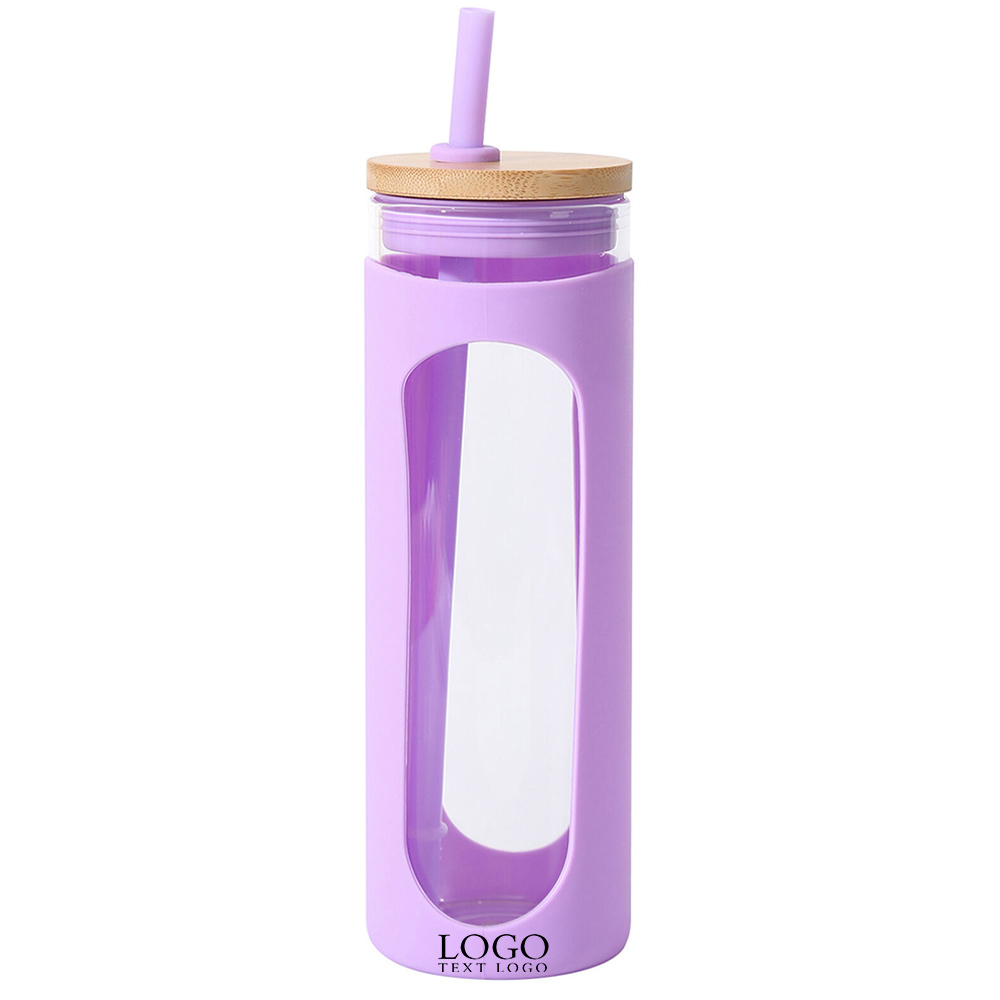 Purple Promo 20oz Glass Water Tumbler with Straw With Logo