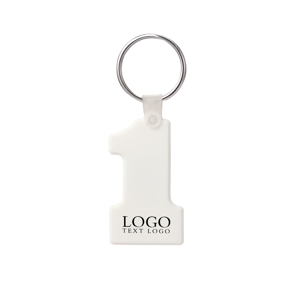 White Number One-Shaped Soft Silicone Keychain With Logo