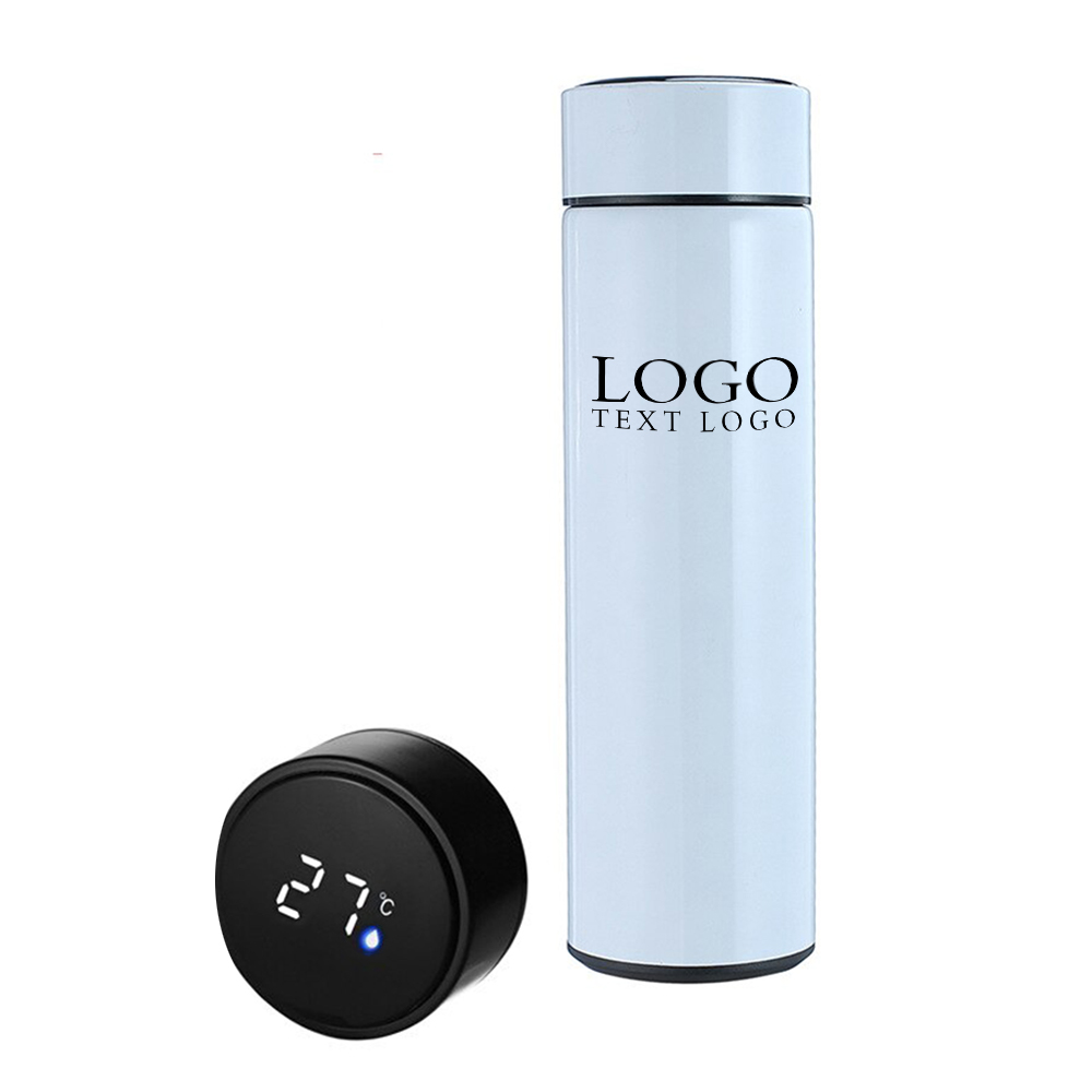 White Promo Temperature Display Smart Insulated Water Bottle 17 oz With Logo