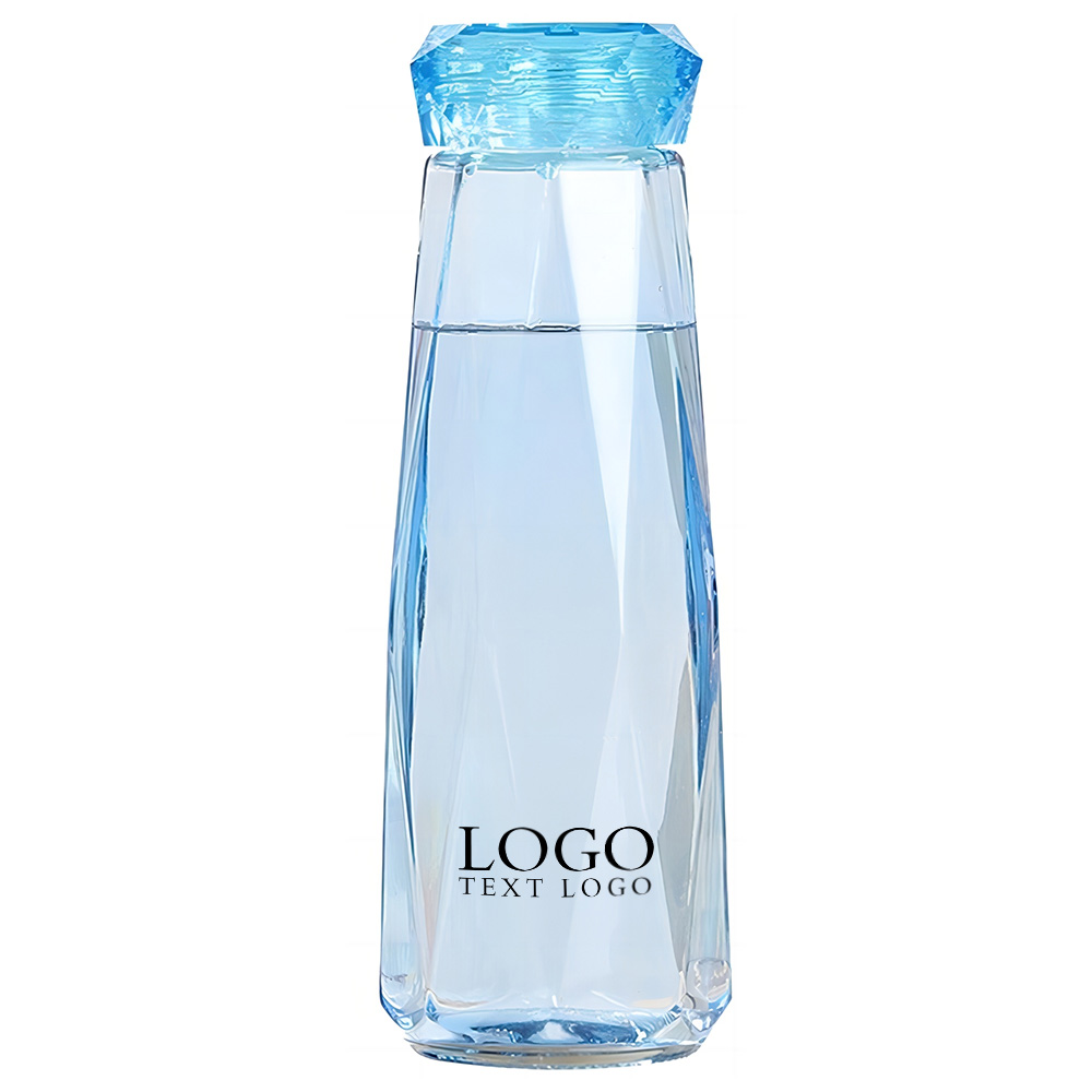 14 Oz Diamond Glass Water Botle Blue with Logo