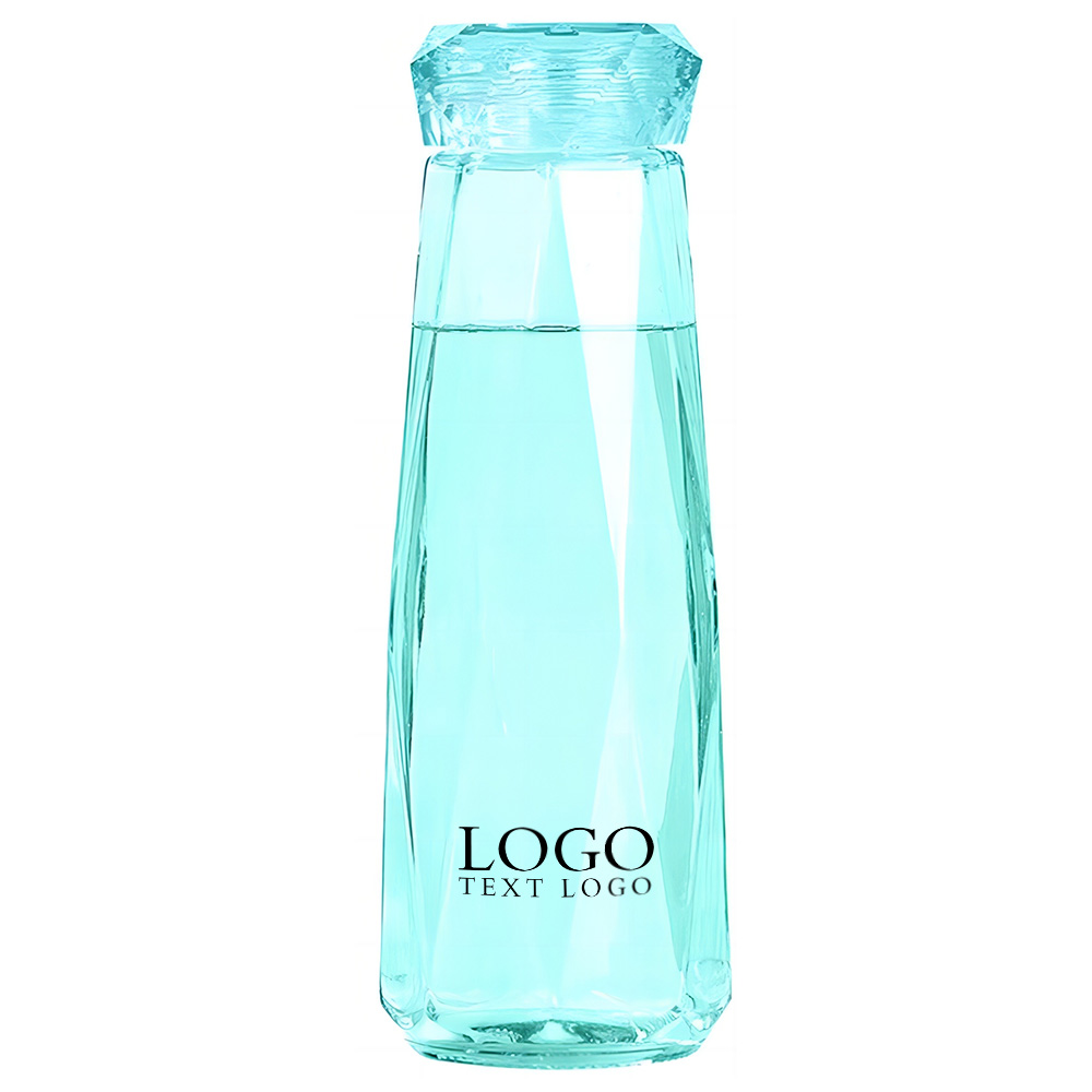 14 Oz Diamond Glass Water Botle Green with Logo
