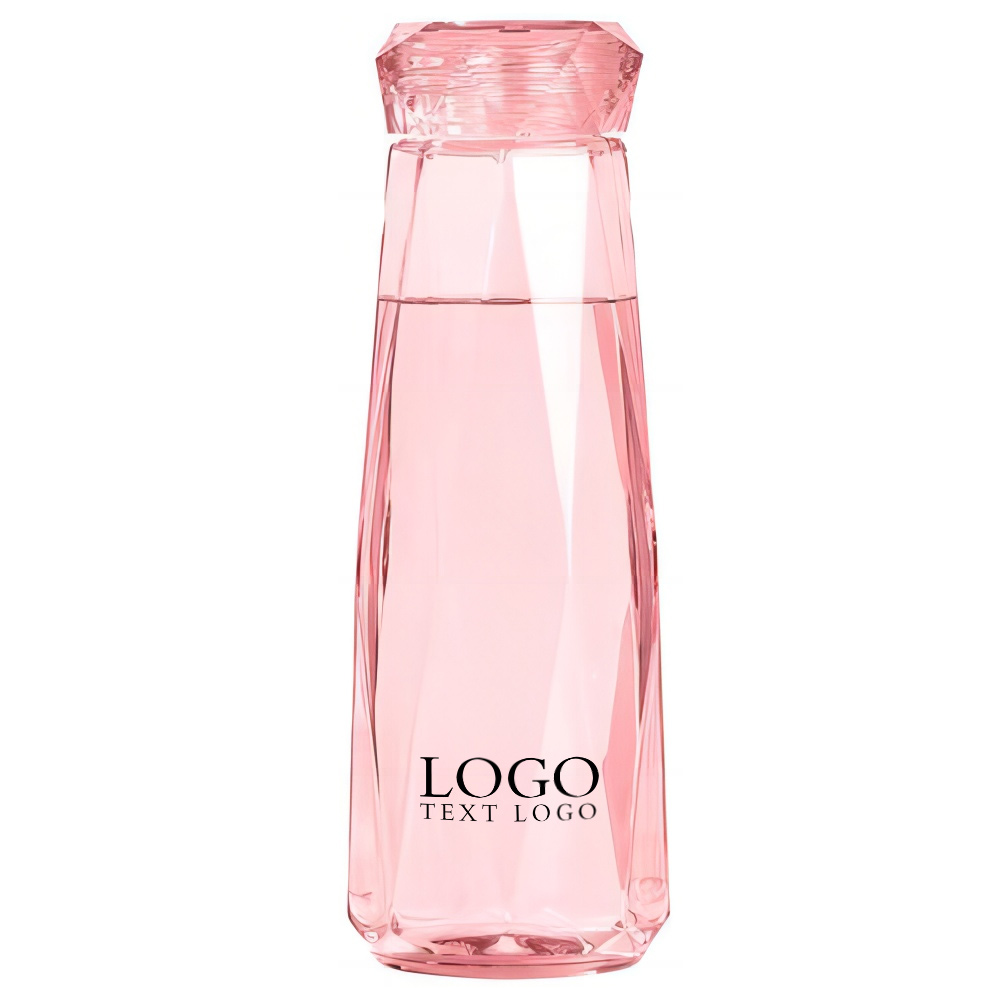 14 Oz Diamond Glass Water Botle Pink with Logo