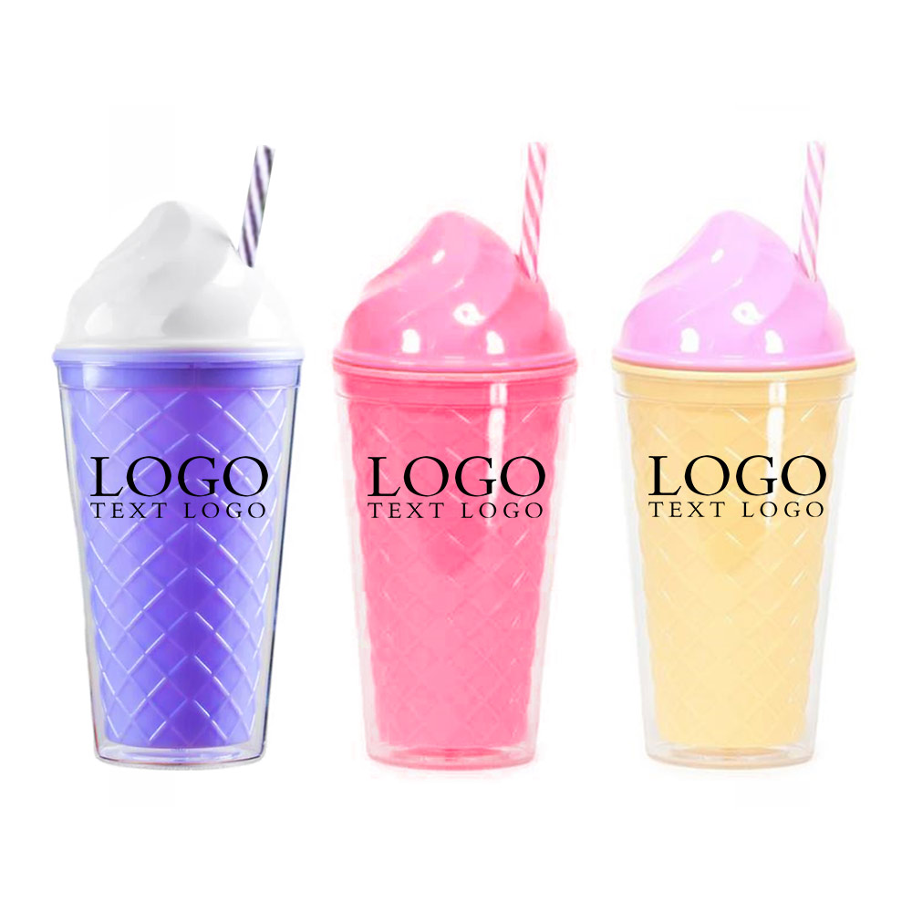 15 Oz Ice Cream Plastic Cup with Straw Free Shipping