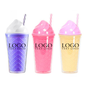 15 Oz Ice Cream Plastic Cup with Straw