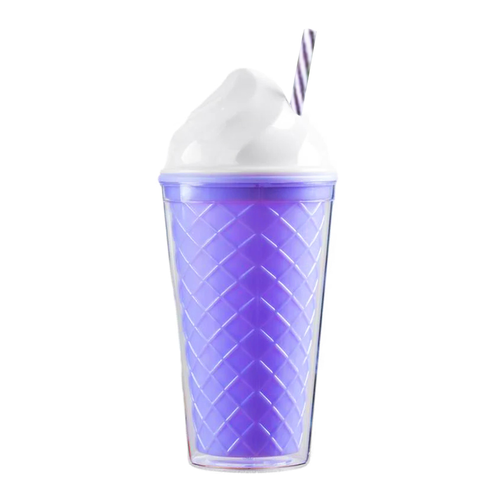 15 Oz Ice Cream Plastic Cup with Straw Purple