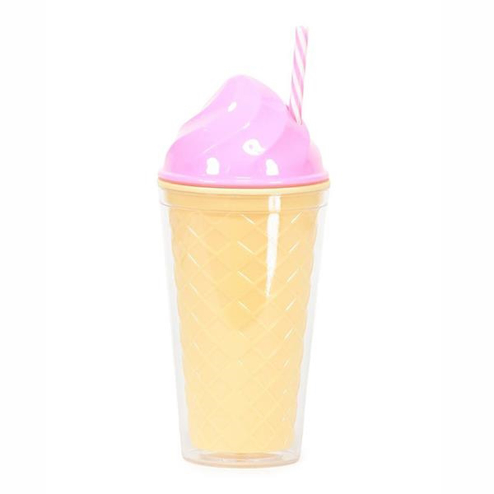 15 Oz Ice Cream Plastic Cup with Straw Yellow