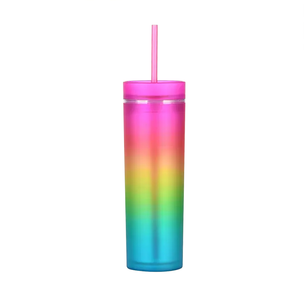 16 Oz Colorful Plastic Straw Cup Pink Blue