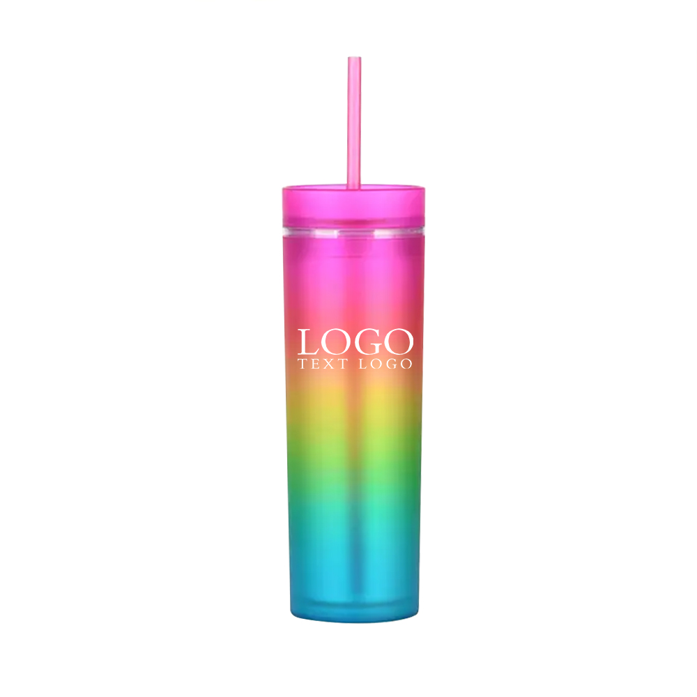 16 Oz Colorful Plastic Straw Cup Pink Blue with Logo