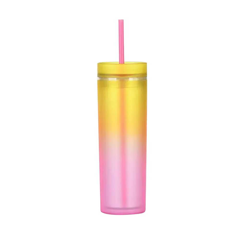 16 Oz Colorful Plastic Straw Cup Pink Yellow