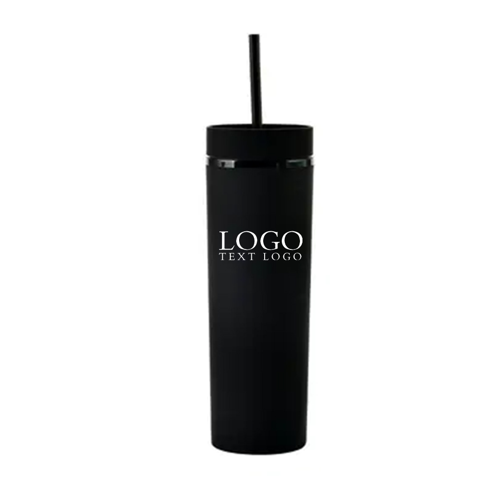 16 Oz Plastic Frosted Cup With Straw Black with Logo