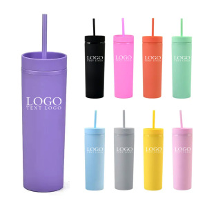 16 Oz Plastic Frosted Cup With Straw
