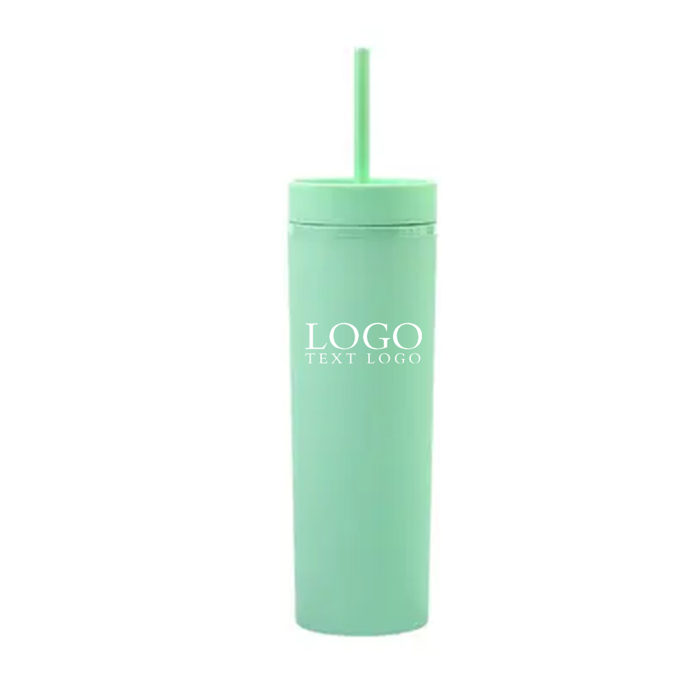 16 Oz Plastic Frosted Cup With Straw Green with Logo
