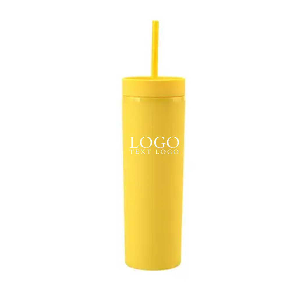 16 Oz Plastic Frosted Cup With Straw Yellow with Logo