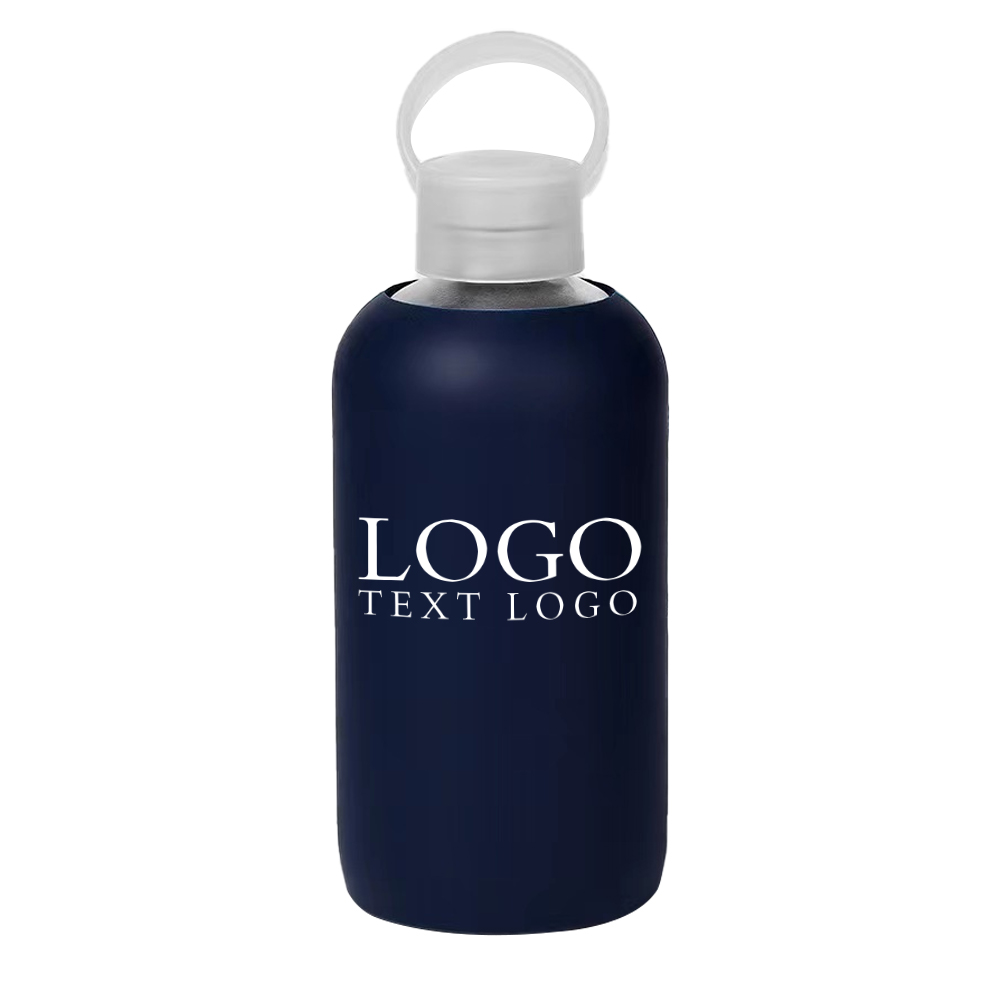 17 Oz Glass Bottle with Silicone Sleeve Blue with Logo