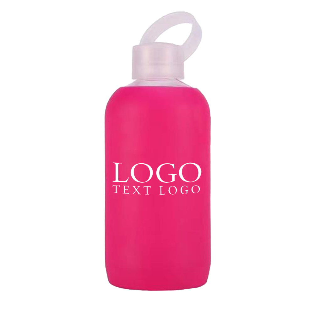 17 Oz Glass Bottle with Silicone Sleeve Hot Pink with Logo