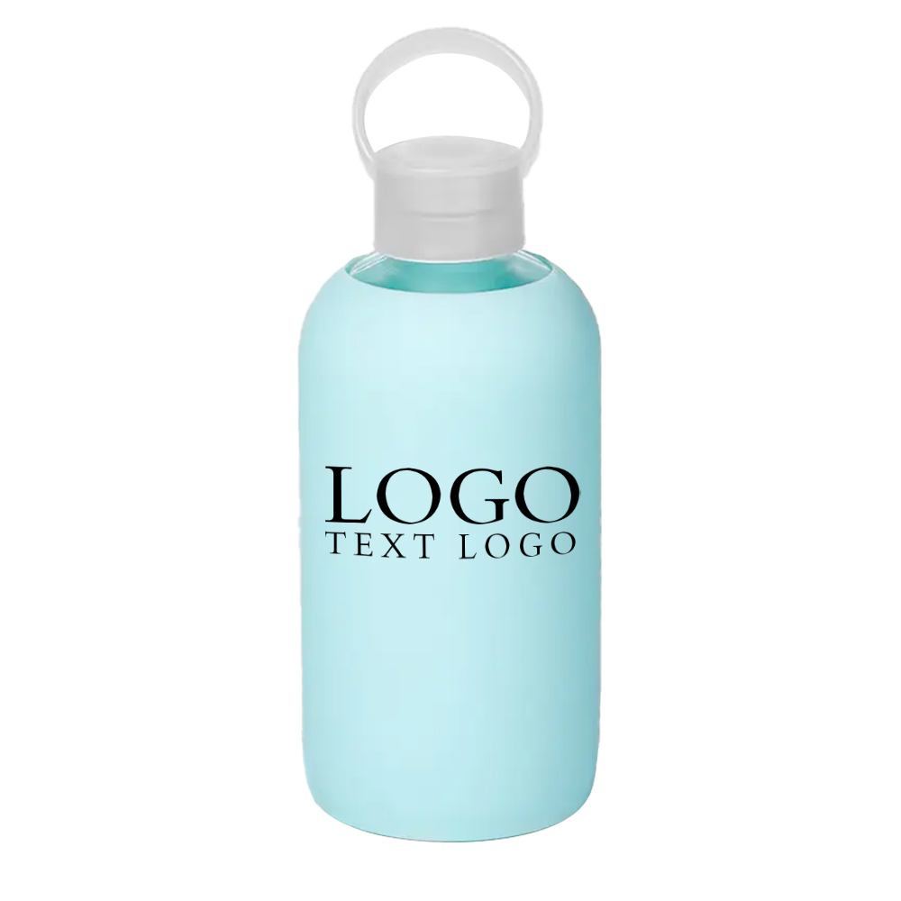 17 Oz Glass Bottle with Silicone Sleeve Light Blue with Logo