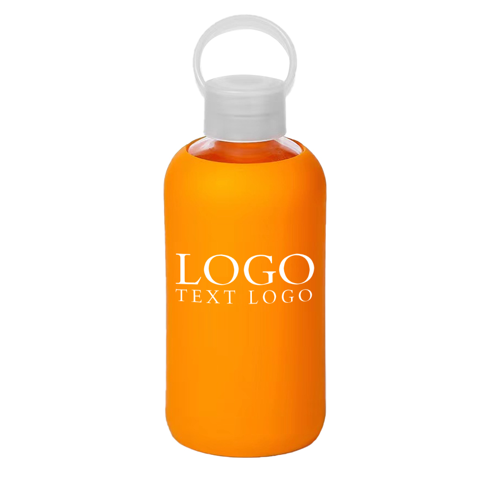 17 Oz Glass Bottle with Silicone Sleeve Orange with Logo
