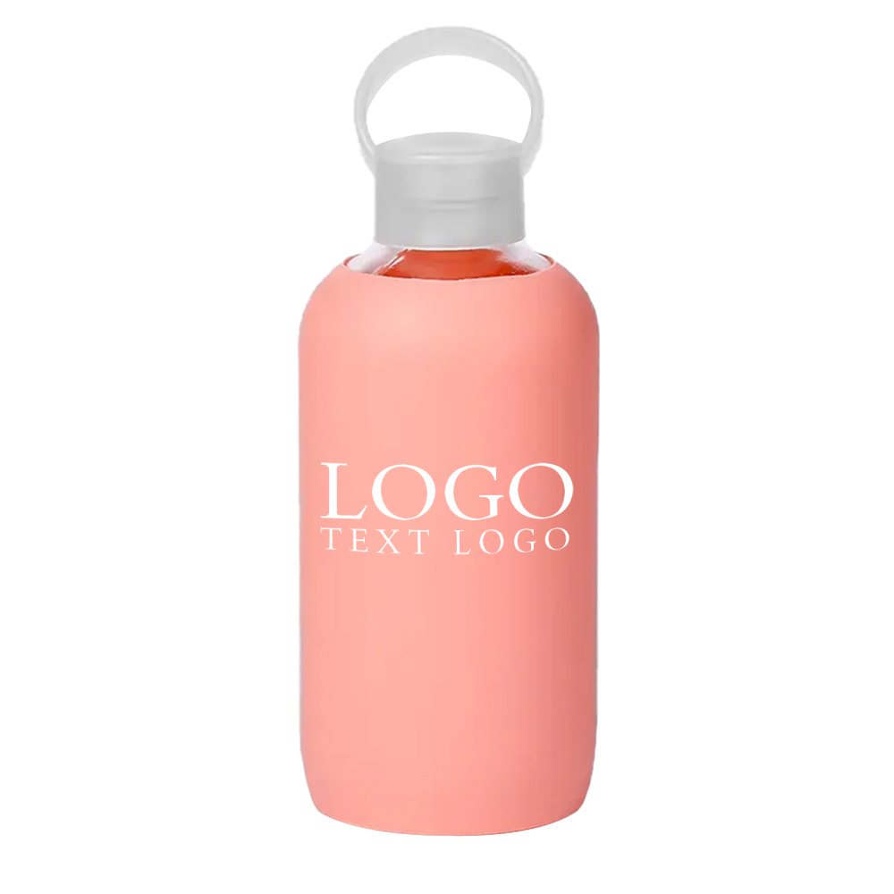 17 Oz Glass Bottle with Silicone Sleeve Pink with Logo