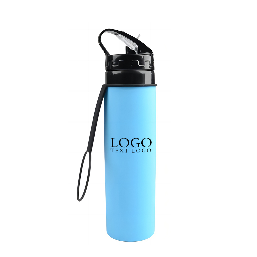 20 Oz Silicone Foldable Water Bottle Blue with Logo
