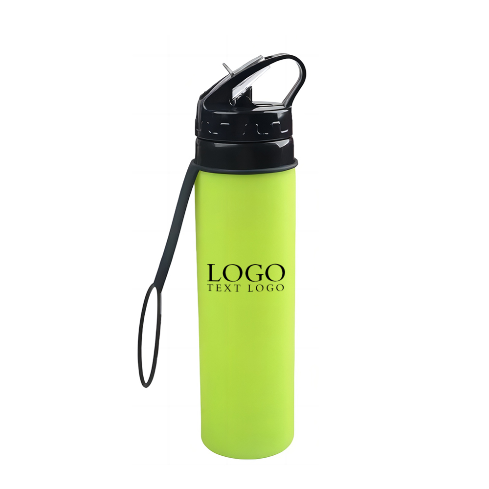 20 Oz Silicone Foldable Water Bottle Green with Logo