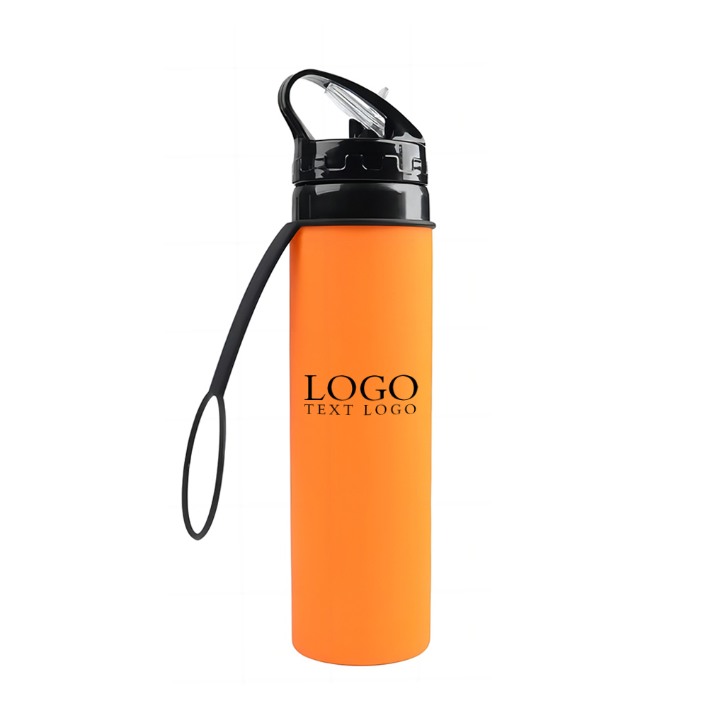 20 Oz Silicone Foldable Water Bottle Orange with Logo