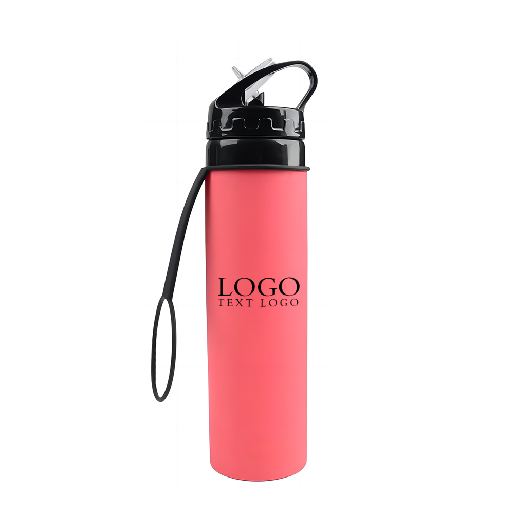 20 Oz Silicone Foldable Water Bottle Pink with Logo