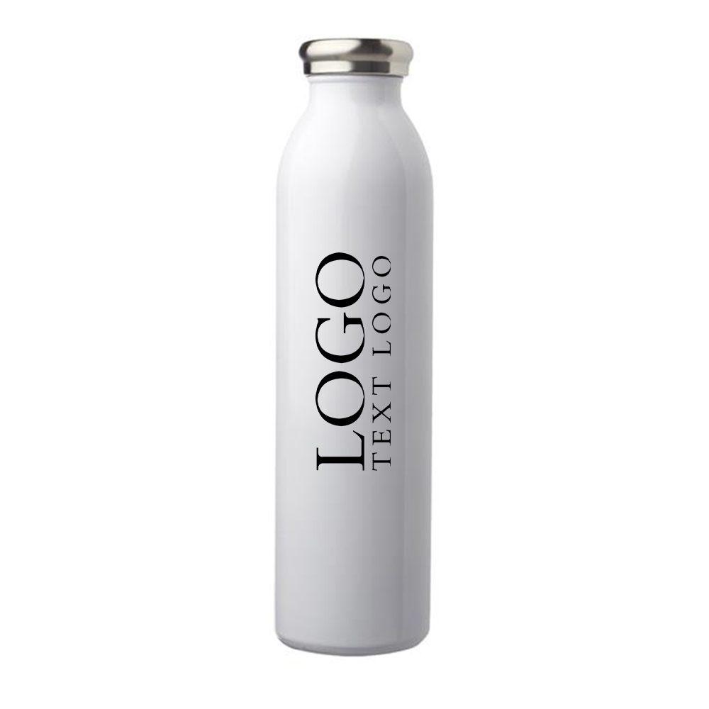 20 Oz White Stainless Steel Water Bottle with Logo