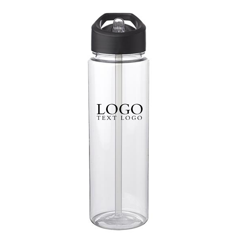 24 Oz Borneo Plastic Water Bottle Black with Logo