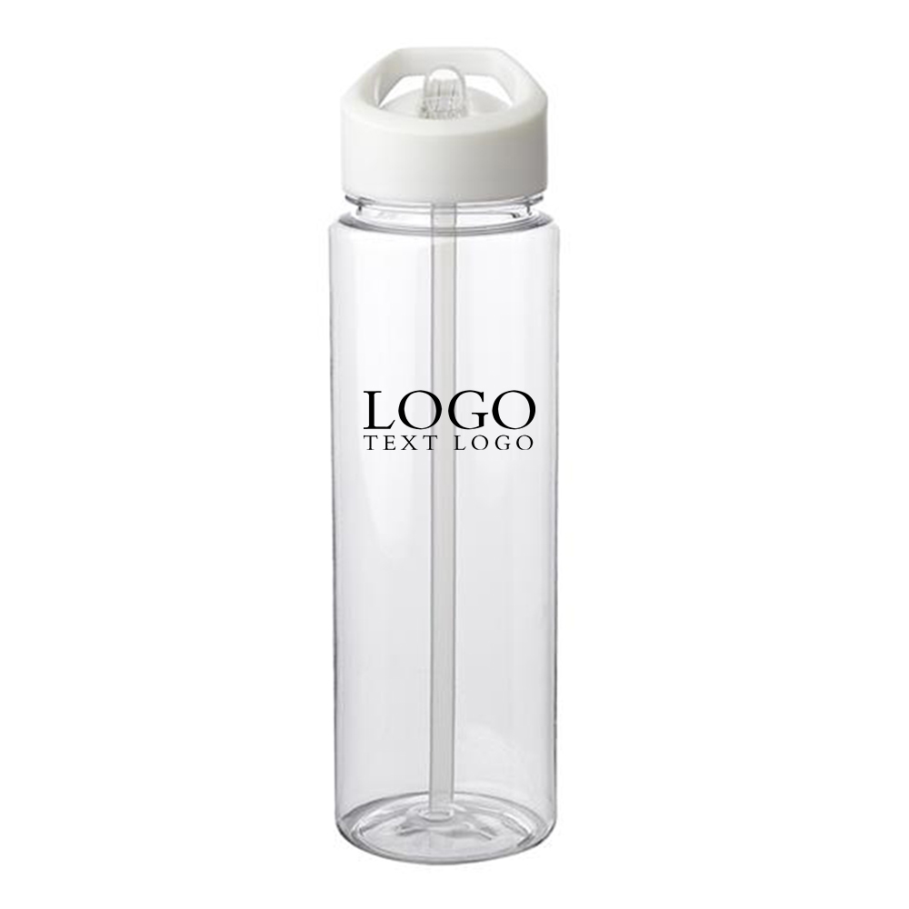 24 Oz Borneo Plastic Water Bottle White with Logo