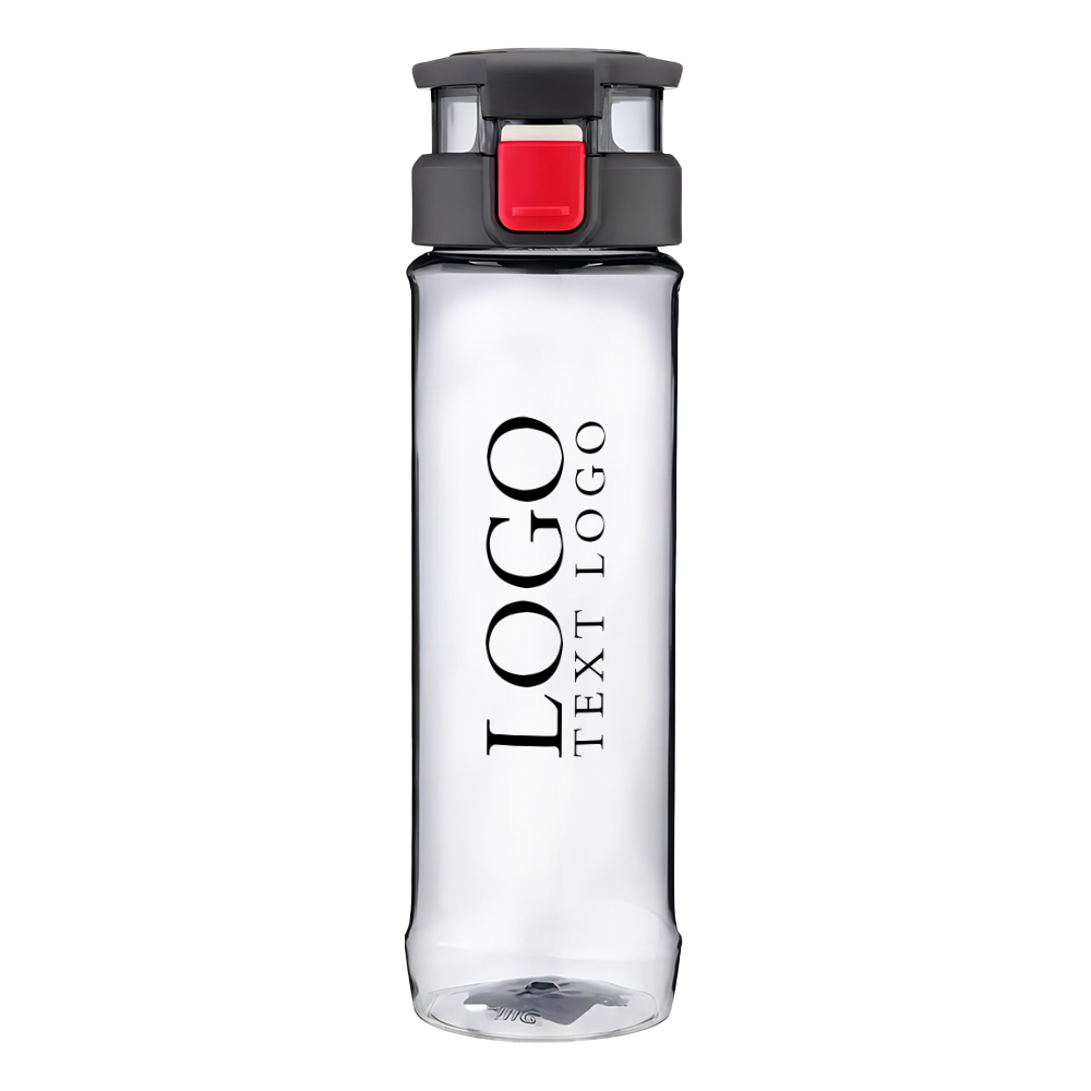 24 Oz Plastic Sports Water Bottle Gray with Logo