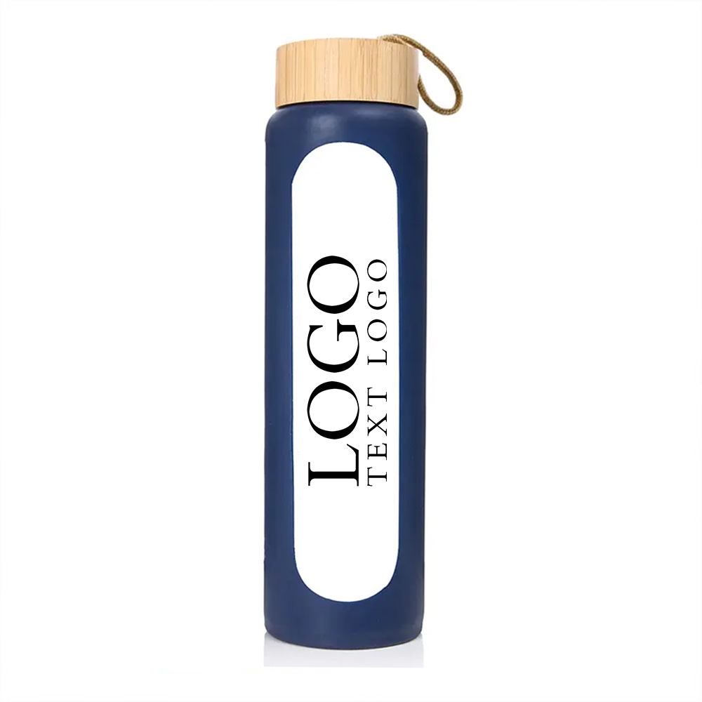 32 Oz Glass Bottle with Time Marker Blue with Logo