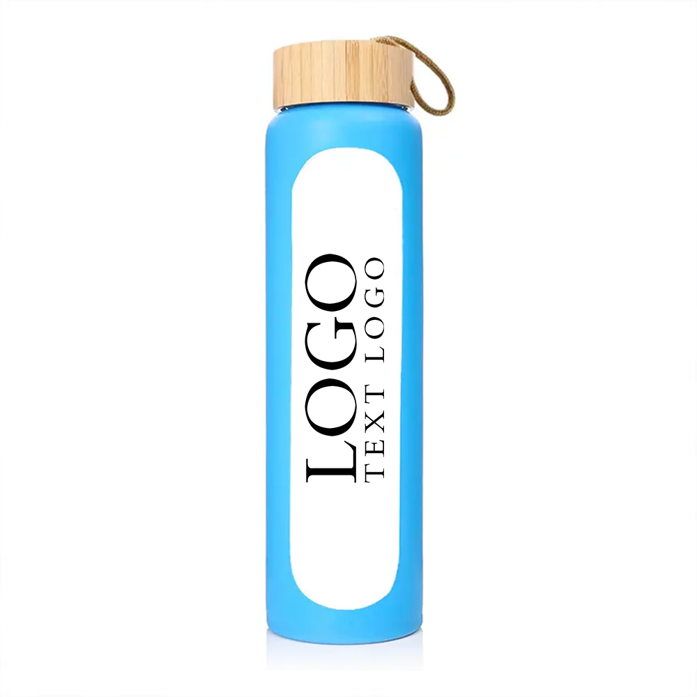 32 Oz Glass Bottle with Time Marker Light Blue with Logo