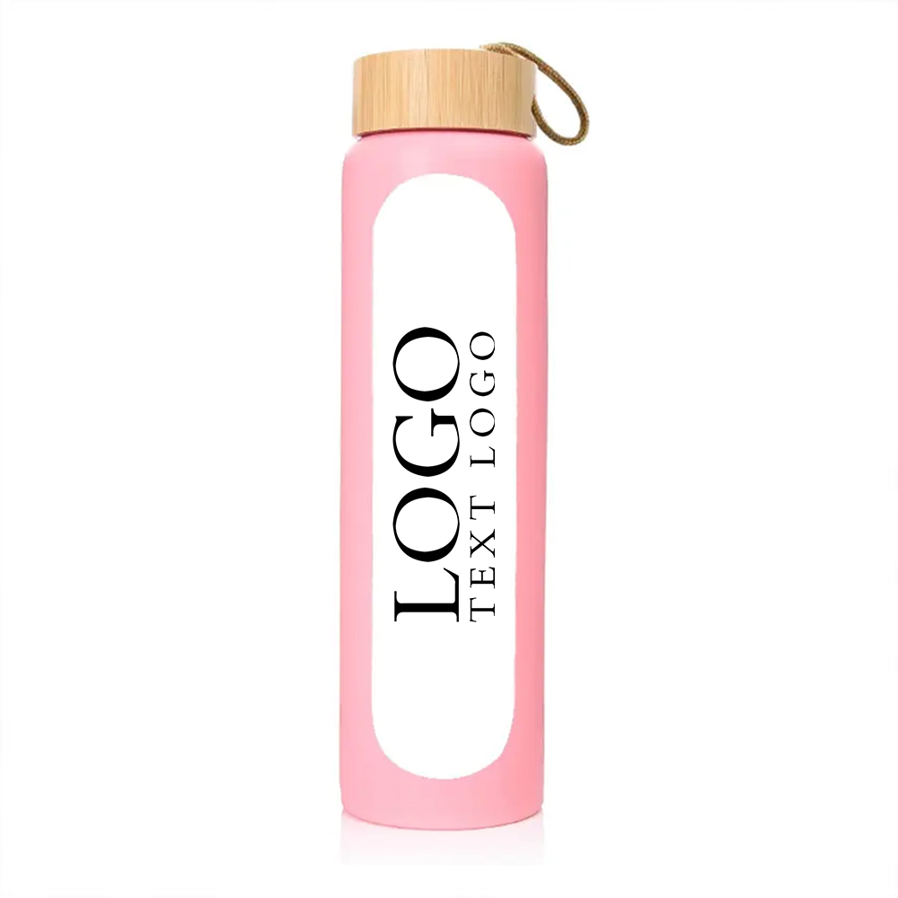 32 Oz Glass Bottle with Time Marker Pink with Logo
