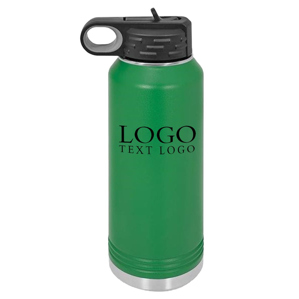 32 Oz Vacuum Insulated Water Bottle Green with Logo