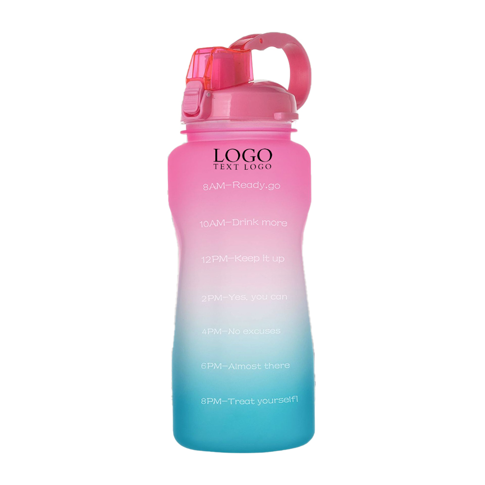 64 Oz TritanWater Bottle with Time Marker Blue Pink with Logo