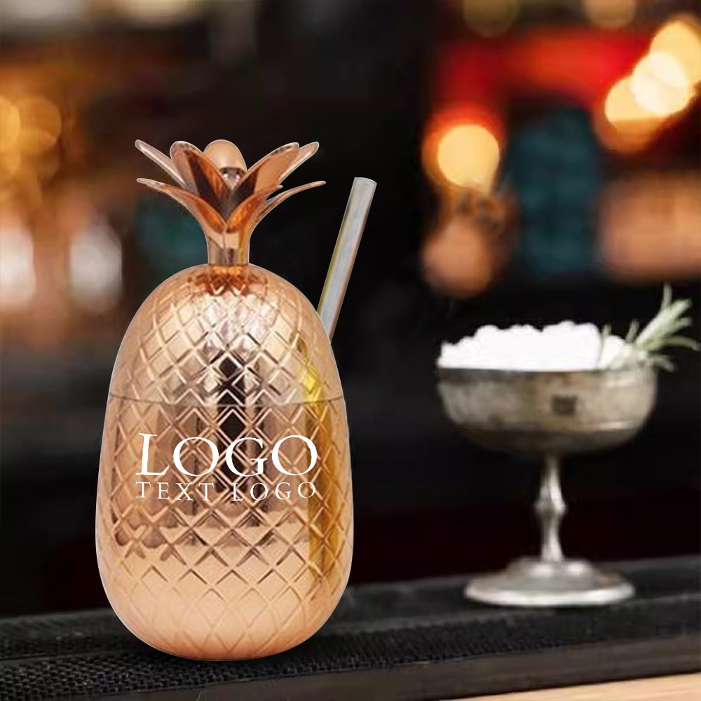 Best Gold Promo 16 OZ Pineapple Cocktail Cups With Stainless Steel Straw